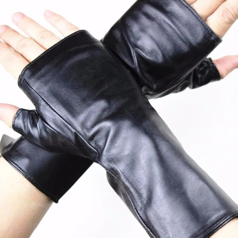 Long Sheepskin Half Finger Gloves Women's Leather Car Driving Men's Outdoor Motorcycle Riding Fingerless Sun Protection