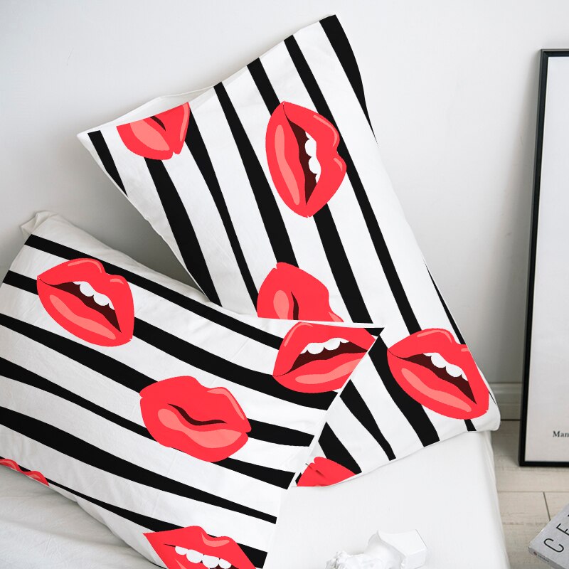 Custom Pillow Case Pillowcase 50x70 50x75 50x80 70x70 Decorative Pillow Cover Sexy red Lip on black Bedding Drop Shipping