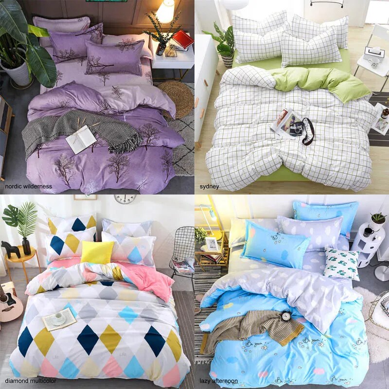 Bedding Sets Geometric Pattern Bed Sheet Children Student Dormitory Bed Linings Cartoon  3/4pcs Pillowcases Cover Set