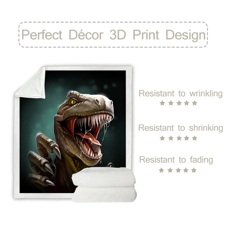 BeddingOutlet Dinosaur Fluffy Blanket Jurassic Soft Throw Blanket Boys 3D Animal Sherpa Blanket Tyrannosaurus Bedding Cobertor