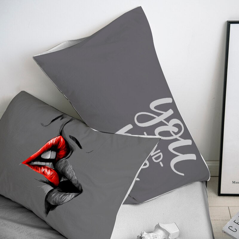 Custom Pillow Case Pillowcase 50x70 50x75 50x80 70x70 Decorative Pillow Cover Sexy red Lip on black Bedding Drop Shipping