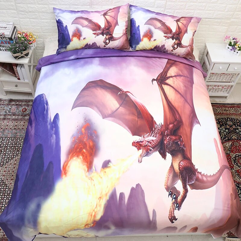 Fire Dragon with Wings Bedding Set  Home Textiles Luxury Microfiber Bedclothes 3D Animal