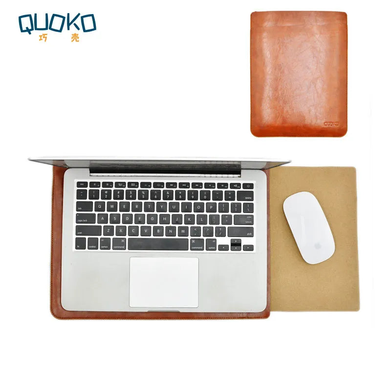 Laptop bag case Microfiber Leather Sleeve for MacBook Pro Retina & Air 12 13 15 Dual Pocket with Exterior Mouse Pad