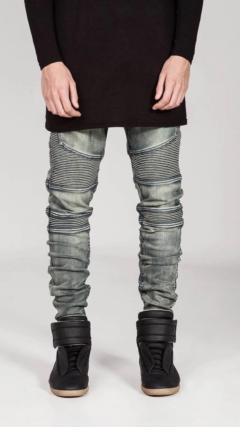 Streetwear Mens Ripped Biker Jeans homme Men's fashion Motorcycle