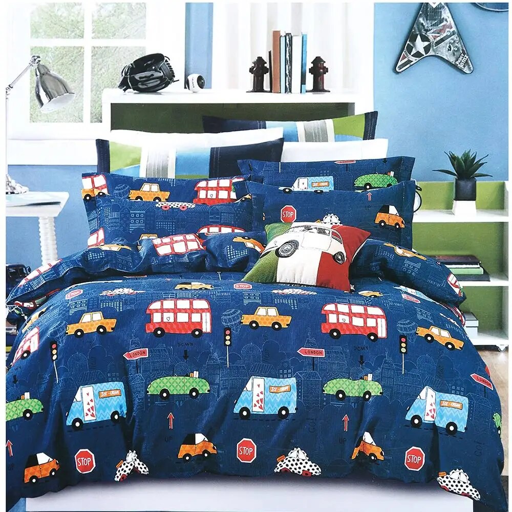 AHSNME Special Promotion! ! ! Cartoon Car Bedding Set Taxi Bus Quilt Cover Home Textiles USA & Australia & Europe Size