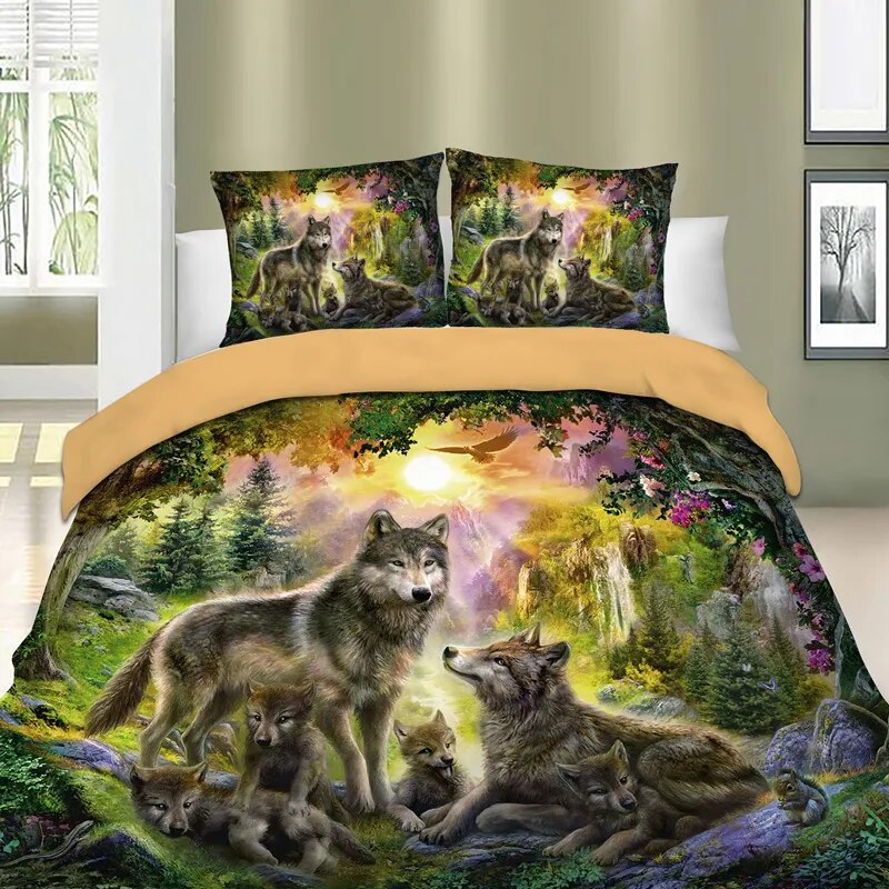 3D Wolf Duvet Cover Set Animal Printed Single Twin Full Queen King Bedding Sets Euro Bedclothes Pillowcases For Children Kid