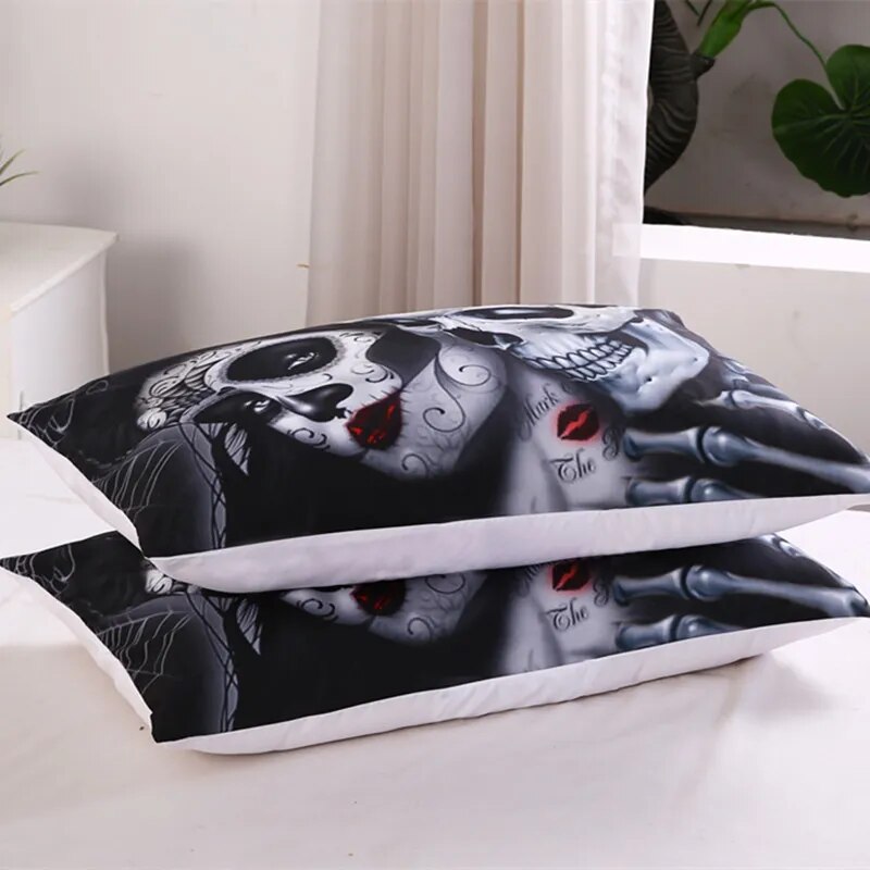 Fanaijia Sugar skull Bedding Sets king beauty kiss skull Duvet Cover Bed Set Bohemian Print Black Bedclothes queen size bedline