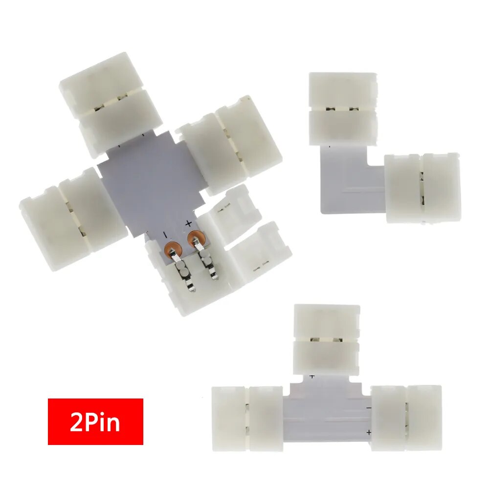 Hot seller LED Strip Connector 2pin 4pin 5pin 10mm L Shape / T Shape / X Shape Free Welding Connector 5pcs/lot.