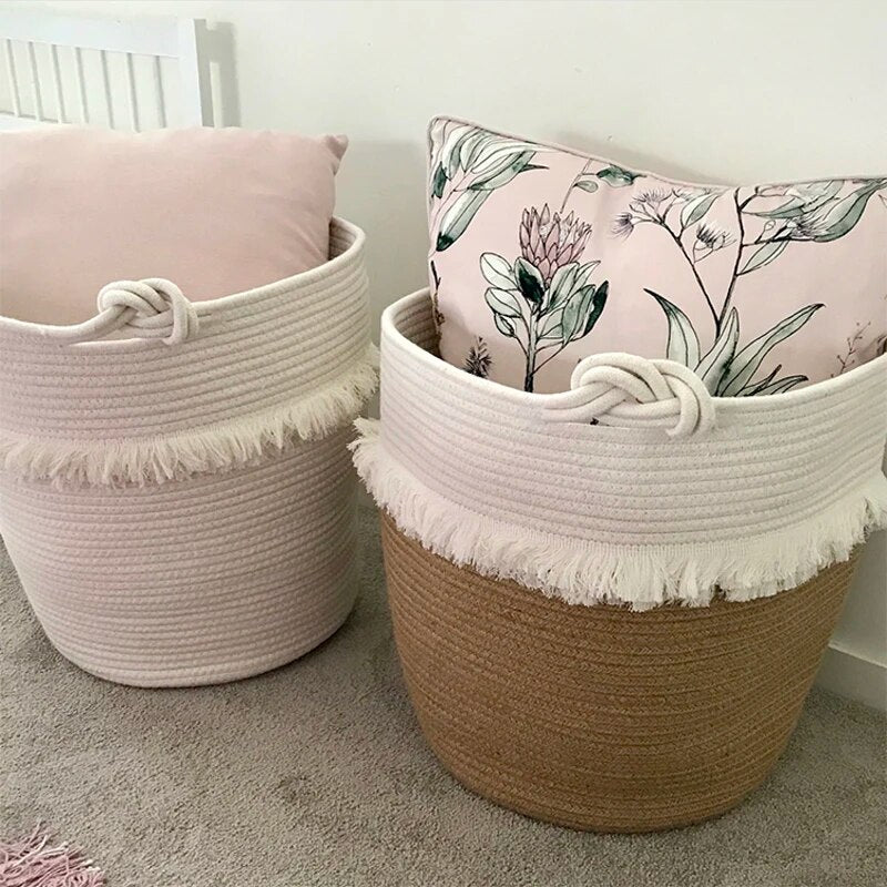 Cotton Organizer Baby Bedding Set Accessories Toys Diaper Barrel Basket Baby Stuff Storage Bag Tassel Bucket for Baby Room Decor