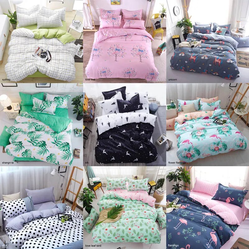 Bedding Sets Geometric Pattern Bed Sheet Children Student Dormitory Bed Linings Cartoon  3/4pcs Pillowcases Cover Set