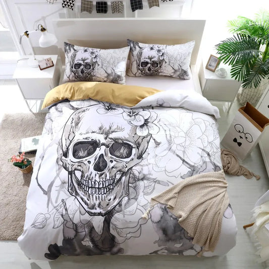 FANAIJIA 3d Flowers skull  Duvet Cover With Pillowcases Sugar Skull Bedding Set Au Queen King Size Flower Soft Bed Covers