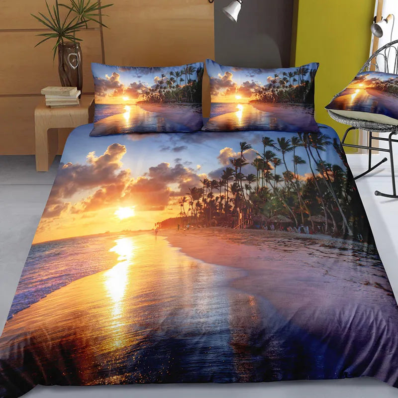 Dream NS Modern Nature Bedding Set 3D Digital Printing Beach Coconut Grove Summer Bedroom Quilt Cover Pillowcase Bedding Kit