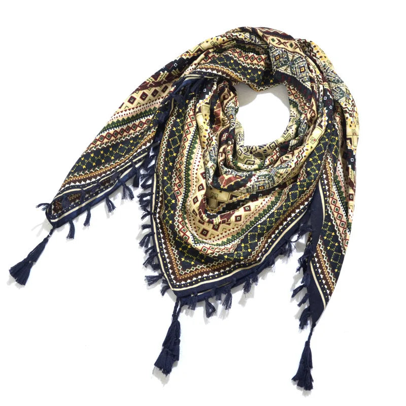 Big Square Handkerchief Boho Cotton Tassel Large Beach Russian Women's Scarf Winter Bohemian Floral Neck Wrap 115cm Foulard