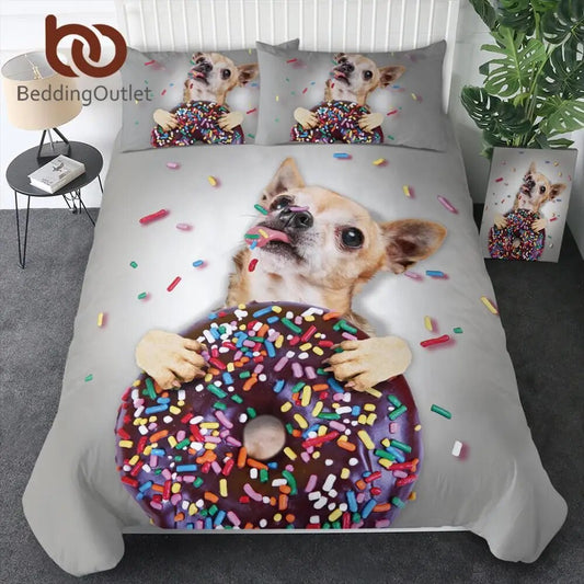 BeddingOutlet 3D Printed Dog Bedding Set Sweet Donut Duvet Cover Set for Kids Adult Home Textiles 3pcs Colorful Candy Bedclothes