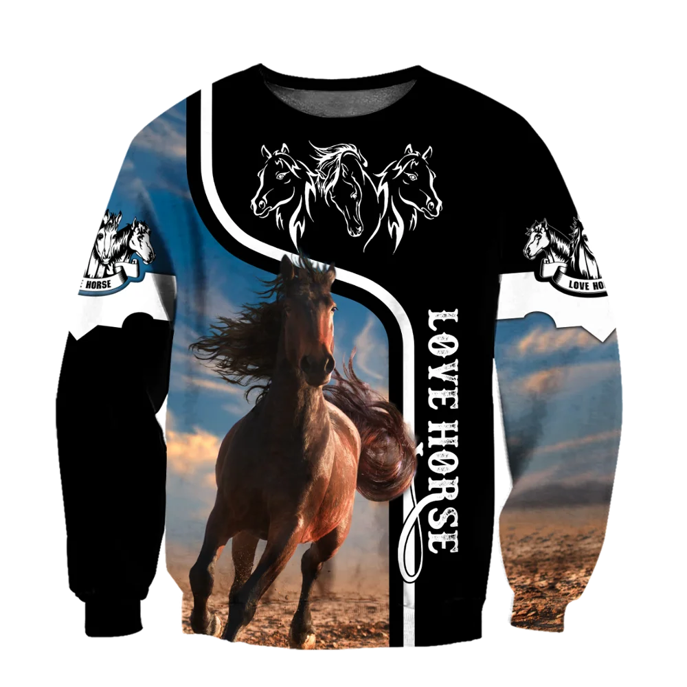 Beautiful Love Horse Design 3D Printed Mens Hoodie Streetwear Autumn Hooded Sweatshirt Unisex Casual Jacket Tracksuit DW0175