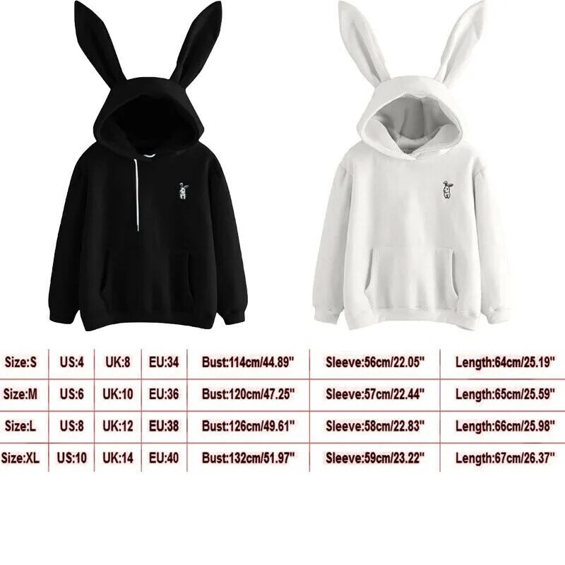 Autumn Winter Women Hoodie Pullover Girls Bunny Rabbit Ears Oversized Hoodie Solid Color Hooded Sweatshirt Jumper Tops