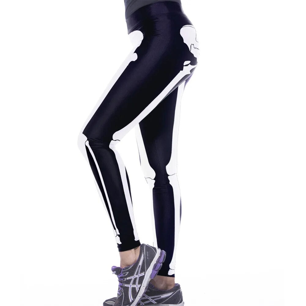 FCCEXIO 2021 New Leggings Body Skeleton Print Legings Women Elastic Fitness Leggins High Waist Trouser Skinny Sexy Pants