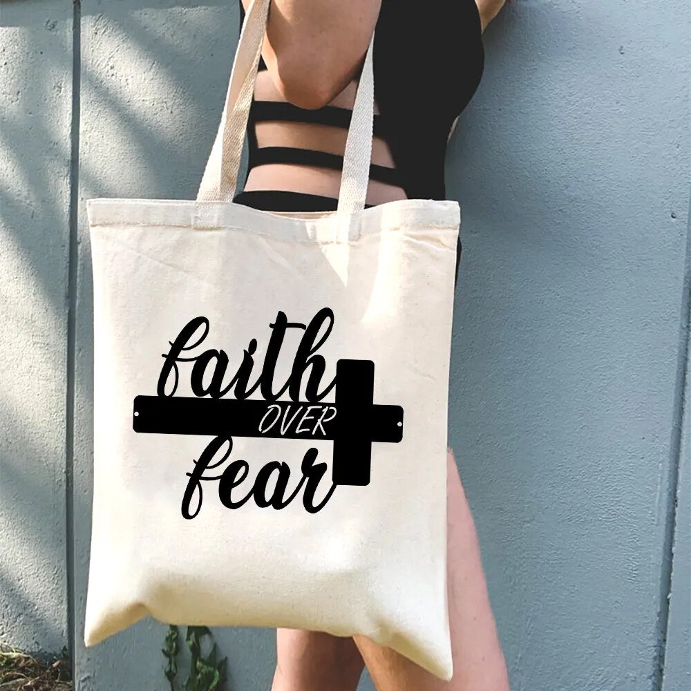 Jesus Name Above All Name Women Shoulder Tote Bag Casual Fashion Canvas Shopping Bag Large Capacity Handbag Christian Gifts