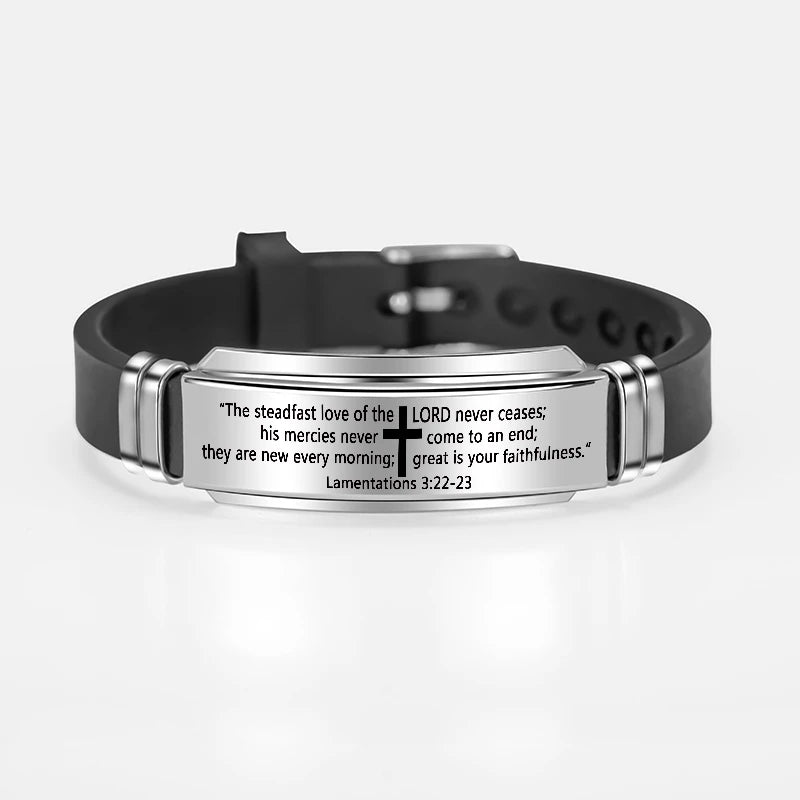 Engraved Cross Bible Verse Stainless Steel Bracelet Bangle Fashion Adjustable Silicone Bracelets For Men Women Christian Jewelry