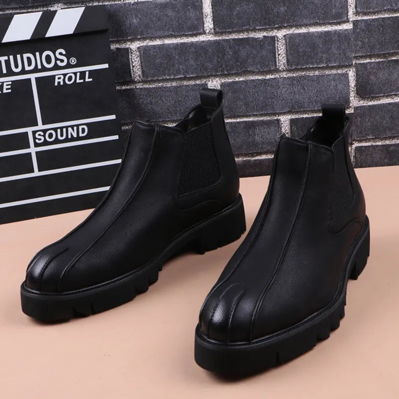 British fashion mens shoes black chelsea boots platform genuine leather boot autumn winter ankle botas masculinas zapatos hombre