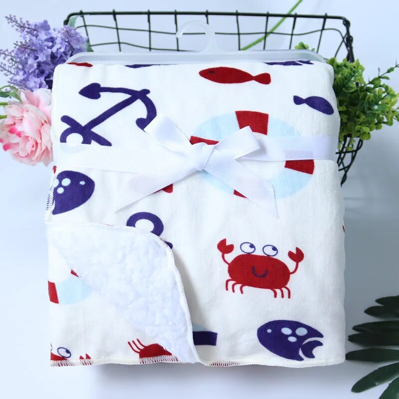 Baby Blankets New Thicken Double Layer Cartoon Fleece Infant Swaddle Bebe Envelope Stroller Wrap Newborn Baby Bedding Blanket