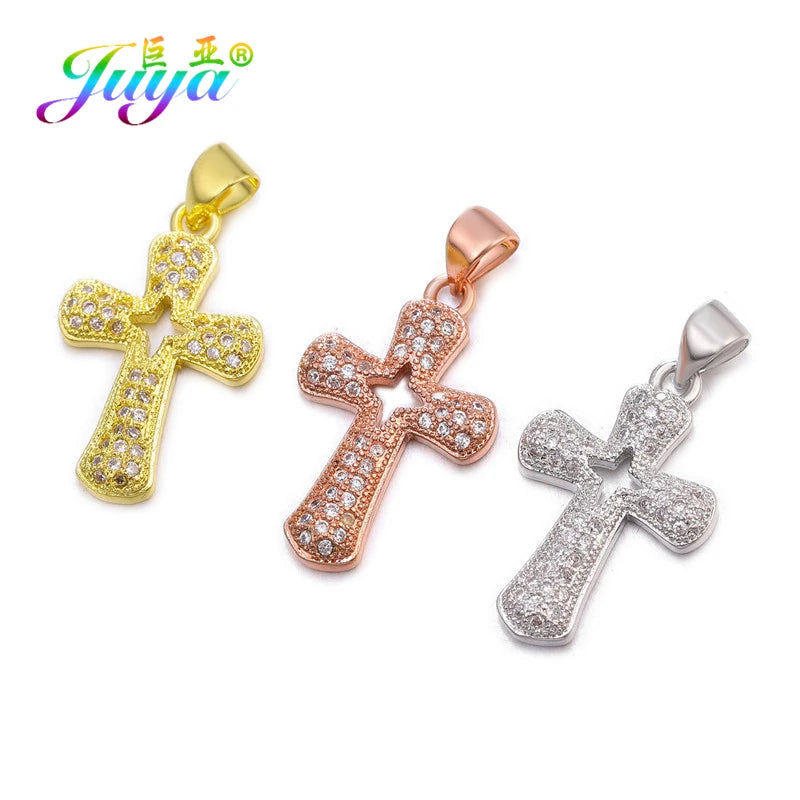 Juya 3pcs/lot DIY Religious Christian Pendant Cross Charms Accessories For Handmade Prayer Jewelry Making Supplies