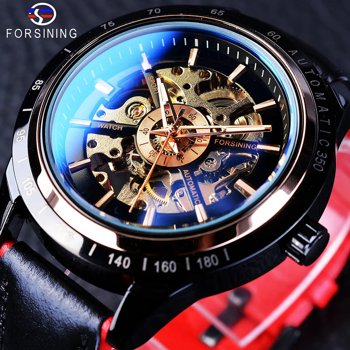 Forsining Motorcycle Design Genuine Black Belt Waterproof Skeleton Men Automatic Watches Top Brand Luxury Mechanical Male Clock