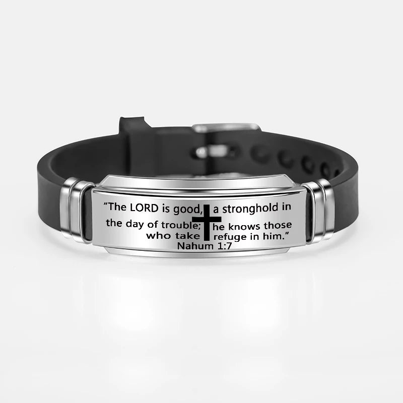 Engraved Cross Bible Verse Stainless Steel Bracelet Bangle Fashion Adjustable Silicone Bracelets For Men Women Christian Jewelry