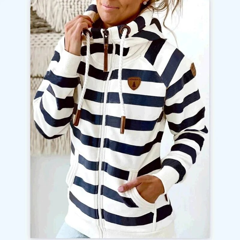 2022 new women hoodie Stripe hoodies women Sweatshirt Long Sleeve clothes Pocket Zipper Hoodies Tops Female spring thick outwear