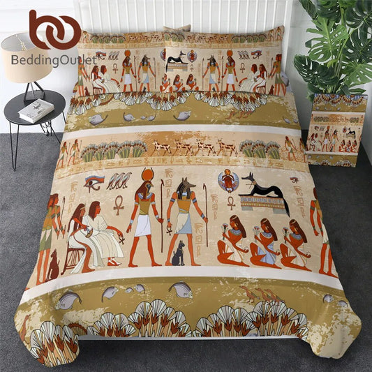 BeddingOutlet Egyptian Bedding Set Ancient Egypt Civilization Duvet Cover Characters Home Textiles African Bedclothes 3-Piece