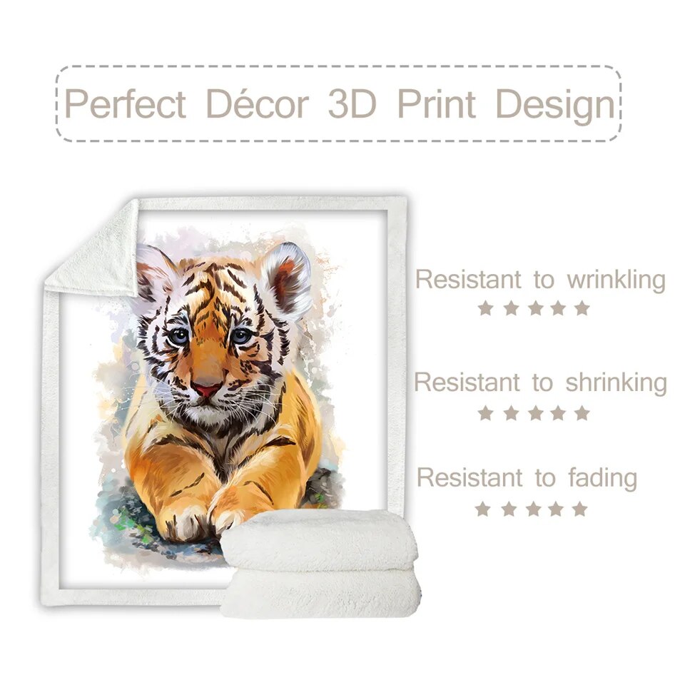 BeddingOutlet Tiger Baby Blankets For Beds Watercolor Plush Blanket Wild Animal Custom Blanket White Cobertor Luxury Bedding