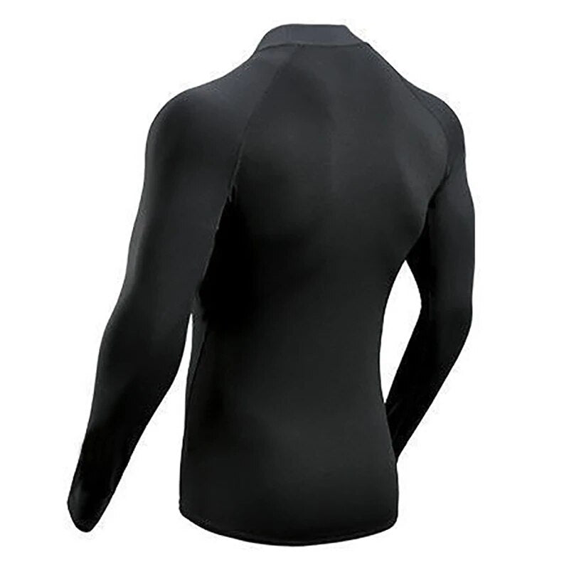 Compression Shirt Men Gym Long Sleeve T-shirt Hight Collar Joggers Sportswear Quick Dry Elasticity Bodybuilding Tight Clothing