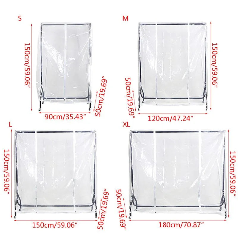 Clear Waterproof Dustproof Zip Clothes Rail Cover Clothing Rack CoverHanging Garment Suit Coat Storage Display  Protector Bag