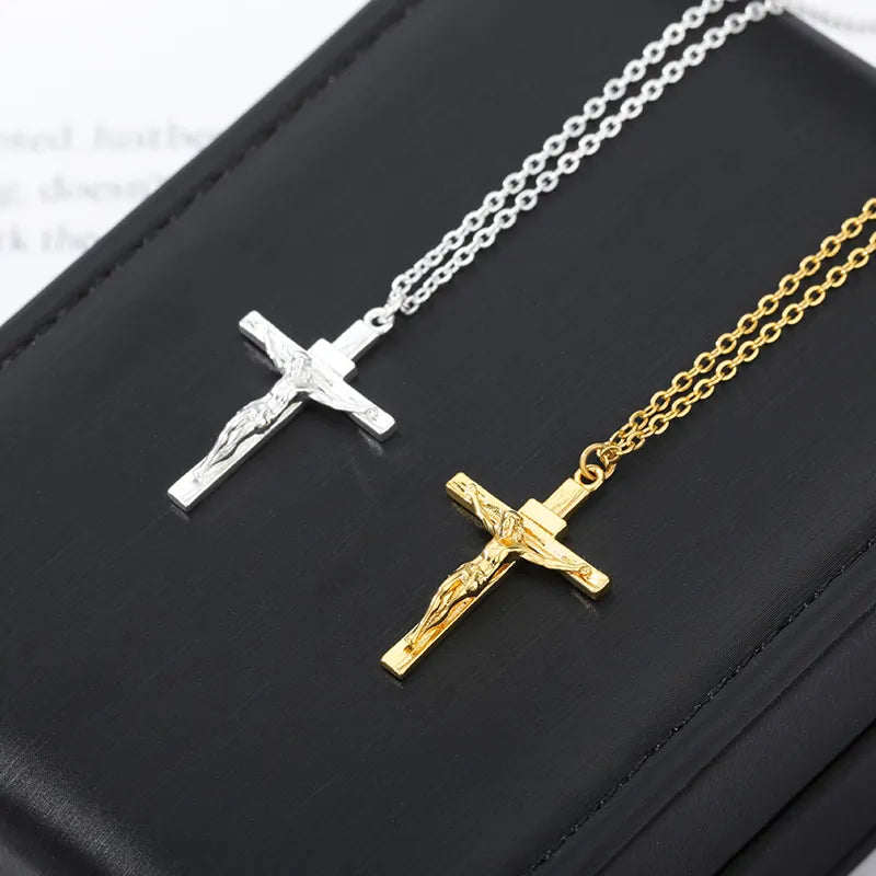 Christian Jesus Cross Necklace For Women Men Stainless Steel Chains Choker Religion Cross Pendants Jewelry Prayer Baptism Gifts