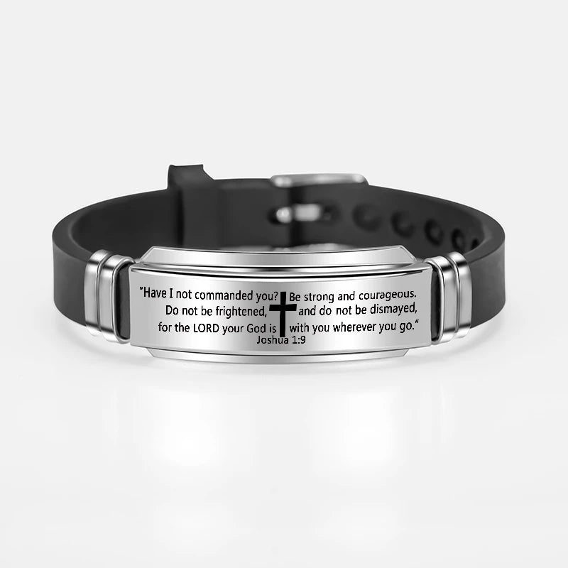 Engraved Cross Bible Verse Stainless Steel Bracelet Bangle Fashion Adjustable Silicone Bracelets For Men Women Christian Jewelry