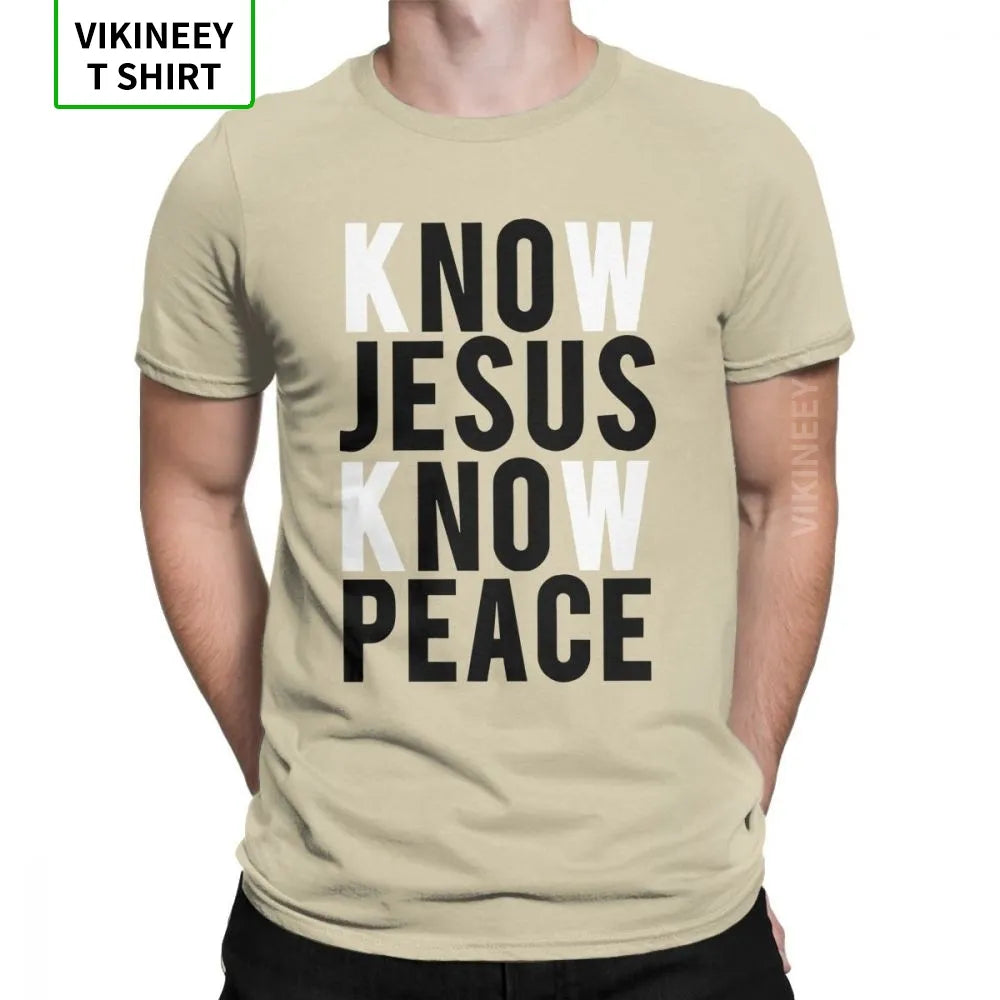 Man's Know Jesus Know Peace Christian T-Shirts Novelty Crewneck Short Sleeve Clothes Cotton Fabric Tee Shirt Black T Shirt