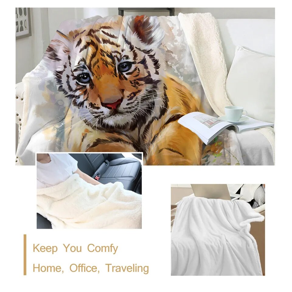 BeddingOutlet Tiger Baby Blankets For Beds Watercolor Plush Blanket Wild Animal Custom Blanket White Cobertor Luxury Bedding