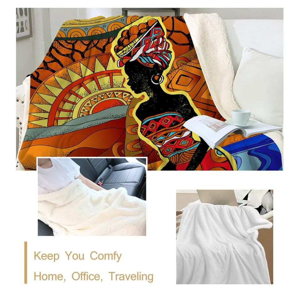 BeddingOutlet African Sherpa Blanket People Woman Linen Blanket Sun Desert Geometric Bedding Ethnic Soft Fluffy Blanket Dropship