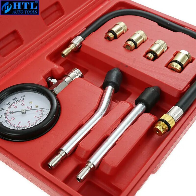 Compression Tester Pressure Gauge Tester Kit Motor Auto Petrol Gas Engine Cylinder Car Motorcycle Pressure Gauge with Adapter