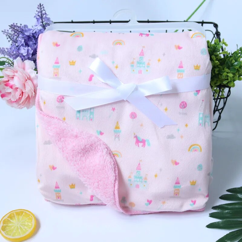 Baby Blankets New Thicken Double Layer Cartoon Fleece Infant Swaddle Bebe Envelope Stroller Wrap Newborn Baby Bedding Blanket