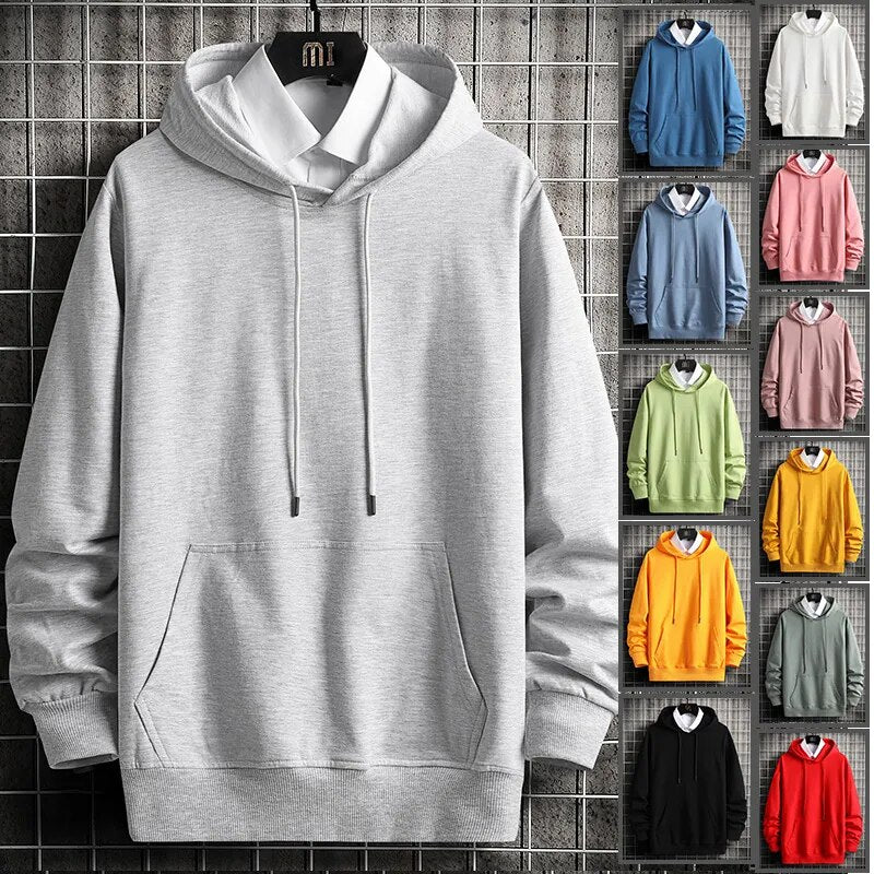 Hooded Hoodies Cotton Swearshirts Man Big Pocket Fashion Pure Mens Hoodie Tracksuits Hip Hop O-neck Pullover Grey Hombre Clothes