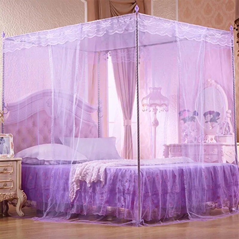 European Style 4 Corner Post Romantic Princess Lace Canopy Mosquito Net No Frame for Twin Full Queen King Bed Netting Bedding