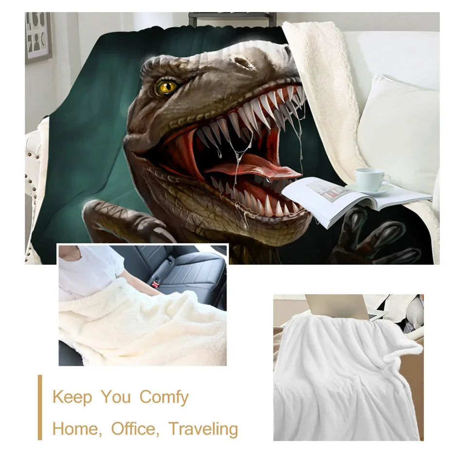 BeddingOutlet Dinosaur Fluffy Blanket Jurassic Soft Throw Blanket Boys 3D Animal Sherpa Blanket Tyrannosaurus Bedding Cobertor