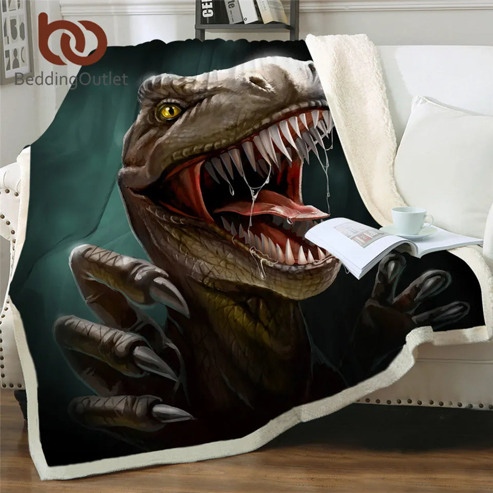 BeddingOutlet Dinosaur Fluffy Blanket Jurassic Soft Throw Blanket Boys 3D Animal Sherpa Blanket Tyrannosaurus Bedding Cobertor