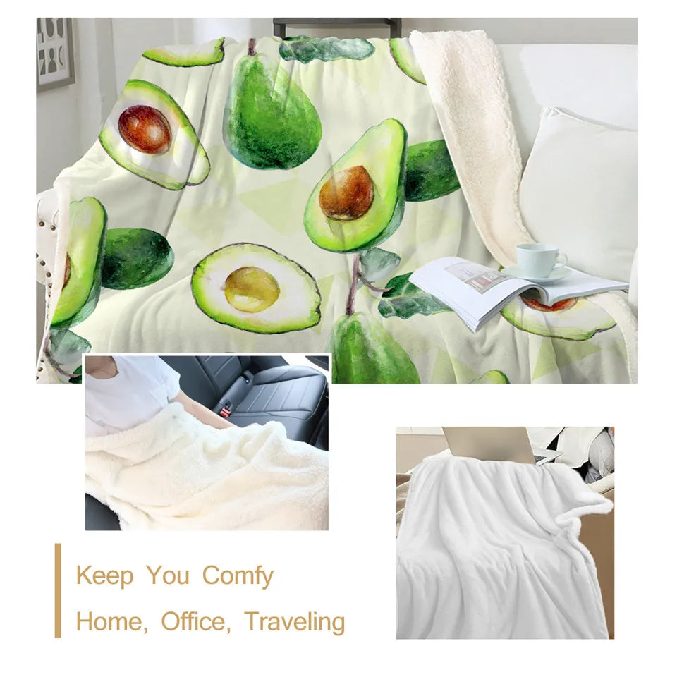 BeddingOutlet Green Avocado Soft Blanket Fluffy Sherpa Blanket Yoga Fruit Throw Blanket Mandala Cartoon Bedding Linen Blanket