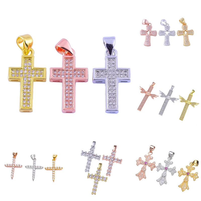 Juya 3pcs/lot DIY Religious Christian Pendant Cross Charms Accessories For Handmade Prayer Jewelry Making Supplies