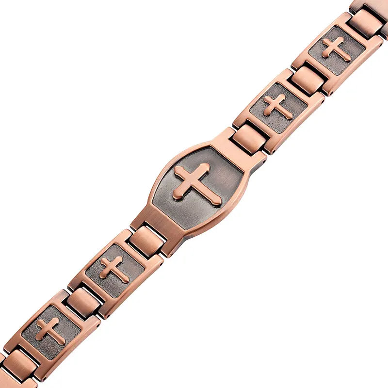 Escalus Cross Pattern Magnetic Bracelet For Men Christian Fashion Antique Copper Charm Jesus Christ Wristband