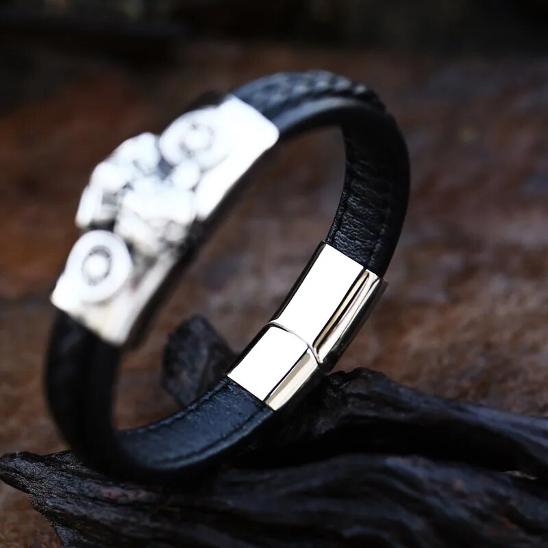 BEIER New  Wholesale Dropshipping Man's High Quality Genes Leather Skull Biker Motorcycle Bracelet Bangle Party Jewelry BC-L002