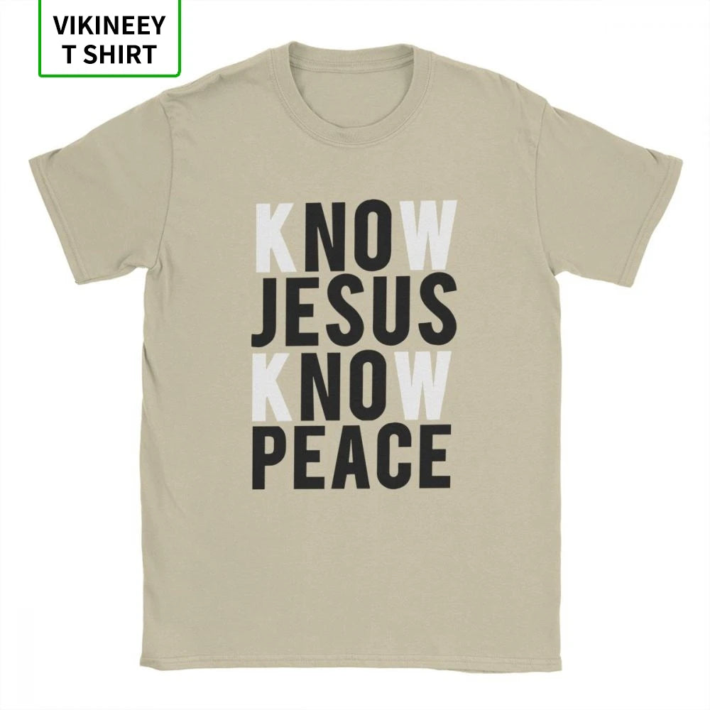 Man's Know Jesus Know Peace Christian T-Shirts Novelty Crewneck Short Sleeve Clothes Cotton Fabric Tee Shirt Black T Shirt