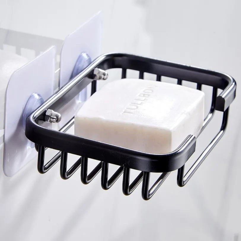 Bathroom Soap Dish Storage Holder Aluminum Nail Free Wall Mounted Soap Box Basket Square Rack Soap Case